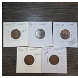 Five Wheat Pennies