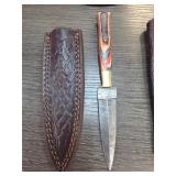 Knife With Damascus Blade and Sheath