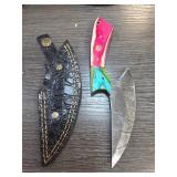 Damascus Steel Knife With Multicolor Handle
