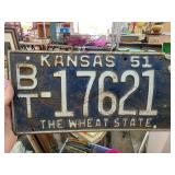 1951 Kansas License Plate BT-17621