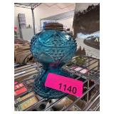 Blue Glass Oil Lamp Base with Raised Design