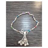 Sterling Silver Pajeb Anklet with Multicolor Beads