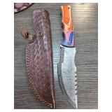 Handcrafted Knife with Multicolor Handle and Leath