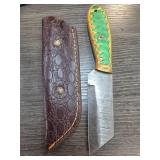Handmade Knife with Green Handle and Leather Sheat