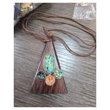 Wooden Pendant with Multicolor Stone Accents
