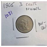 1865 Three-Cent Nickel Coin