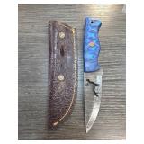 Custom Knife with Blue Handle and Sheath