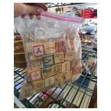 Bag of Wood Alphabet and Picture Blocks