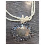 Sterling Silver Foree Medallion With Pearl Necklac
