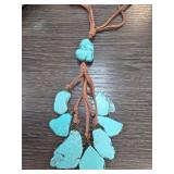 Turquoise Pendant Necklace on Brown Cord