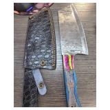 Damascus Steel Cleaver With Leather Sheath