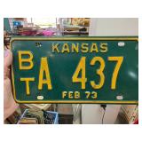 Kansas License Plate 1973 BT A437