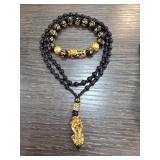 Gold-Tone Feng Shui Beaded Necklace With Pi Xiu Pe