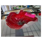 Red Swirled Glass Bowl With Fluted Edges