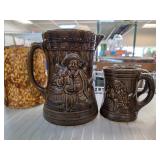 Brown Pottery Pitcher and Mug Set with Embossed Fi
