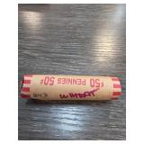 Roll of 50 Wheat Pennies in Paper Wrapper