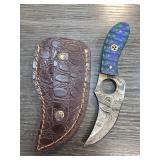 Damascus Blade Knife with Leather Sheath