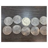 10 Eisenhower Dollar Coins, Various Dates