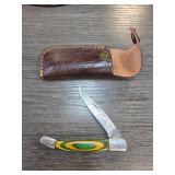 Folding Pocket Knife With Leather Sheath
