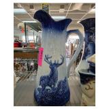 Blue and White Ceramic Pitcher with Stag Design