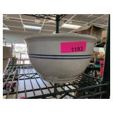 White Ceramic Mixing Bowl with Blue Stripes