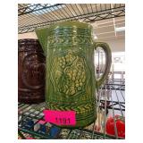 Green Ceramic Pitcher with Grapevine Design