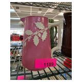 Pink Ceramic Pitcher with Holly Leaf Design
