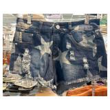 Davi & Dani Star-Patterned Distressed Denim Shorts