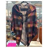 Plaid Hooded Poncho With Toggle Closures