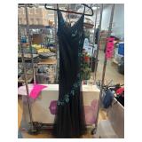 Xscape Black Silk Gown with Beaded Detail