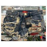 Distressed Denim Shorts With Flag Accents