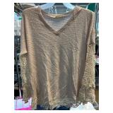 AndTheWhy Beige Knit Top with Lace Sleeves