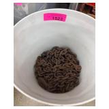 Rusty Metal Chain with Hook in Plastic Bin