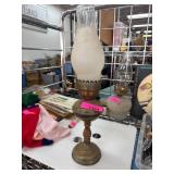 Brass Oil Lamp with Frosted Chimney Shade