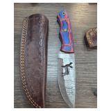 Custom Damascus Steel Knife with Leather Sheath