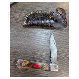 Folding Knife With Leather Sheath