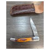 Folding Knife with Wooden Handle and Sheath