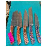 Five Handmade Damascus Steel Knives