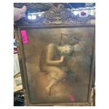 Framed Artwork Depicting Woman with Scythe