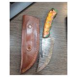 Damascus Steel Knife with Colorful Handle and Shea