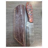 Damascus Steel Knife with Leather Sheath