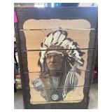 Wooden Panel With Sioux Chief Illustration