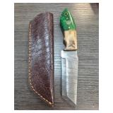 Damascus Steel Knife With Leather Sheath