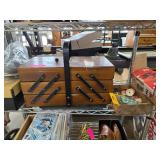 Wooden Expandable Sewing Storage Box With Contents