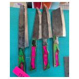Four Knives With Colorful Handles