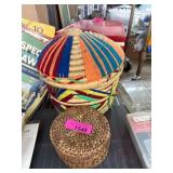 Two Natural Fiber Decorative Lidded Baskets