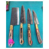 Four Damascus Steel Kitchen Knives