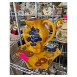 Handpainted Ceramic Pitcher and Tray Set