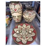 Three-Piece Ceramic Vase and Plate Set