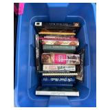 Cookbooks in Plastic Bin